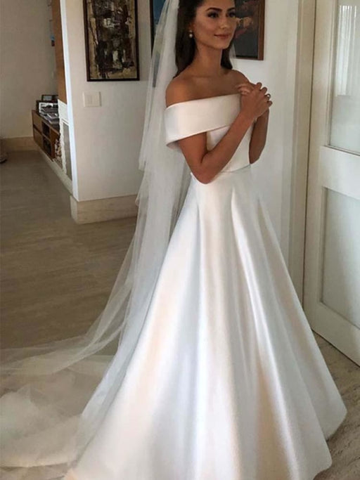 Amazing Covered Button A-line Satin Wedding Dresses - Ivory / Floor Length - wedding dresses