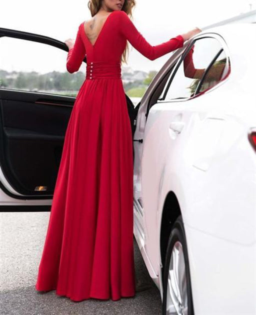 Amazing Excellent Excellent Sexy Green Deep V Neck Long Sleeves Floor-length Prom Dresses Leg Split Evening Gowns - Prom Dresses
