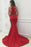 Amazing Eye-catching Elegant Unique Back Design Red V-neck Sleeveless Mermaid Sweep Train Prom Dresses - Prom Dresses