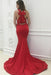 Amazing Eye-catching Elegant Unique Back Design Red V-neck Sleeveless Mermaid Sweep Train Prom Dresses - Prom Dresses