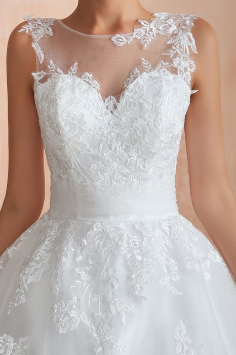Amazing Illusion Appliques Tulle Wedding Dress - Wedding Dresses
