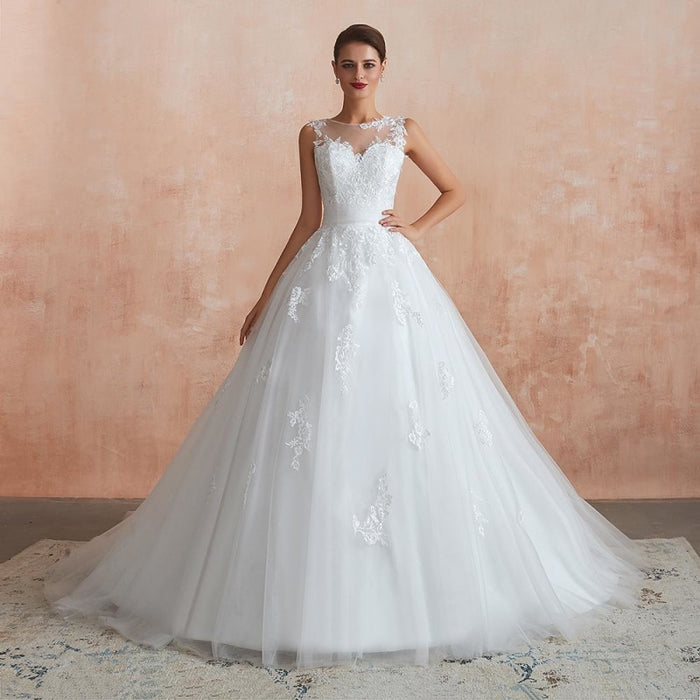 Amazing Illusion Appliques Tulle Wedding Dress - Wedding Dresses
