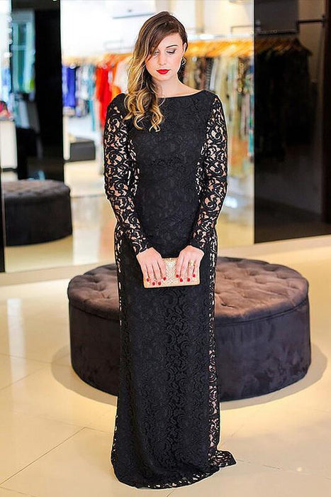Amazing Latest Modest Elegant Black Long Sleeves Backless Floor-length Bateau Lace Plus Size Prom Dress - Prom Dresses