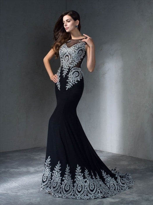 Trumpet/Mermaid Scoop Applique Sleeveless Long Chiffon Dresses - Prom Dresses