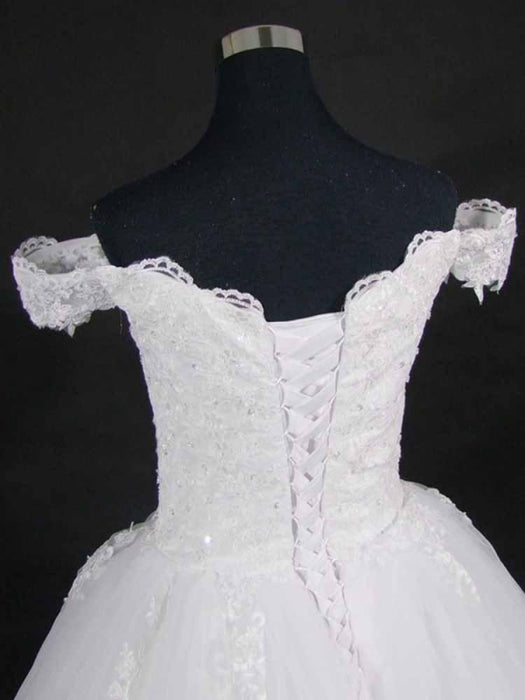 Amazing Off-the- Shoulder Lace Ball Gown Tulle Wedding Dresses - wedding dresses