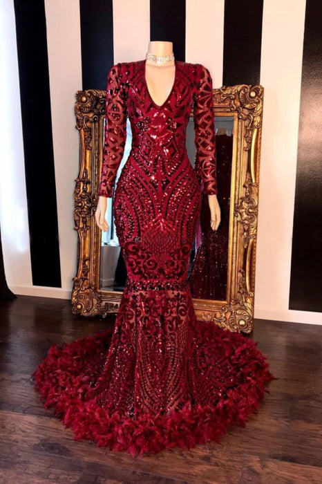 Sequins Long Red Mermaid Prom Dresses 2025 - Bridelily Sequins Long Red Mermaid Prom Dresses 2025 - Bridelily