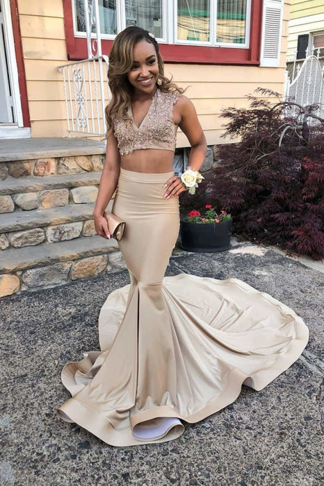 Amazing Two Piece Lace Sleeveless Mermaid Party Dresses with Sweep Train - Prom Dresses