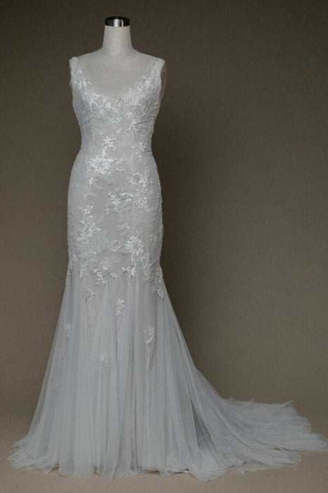 Amazing V-neck Appliques Mermaid Wedding Dress - Wedding Dresses