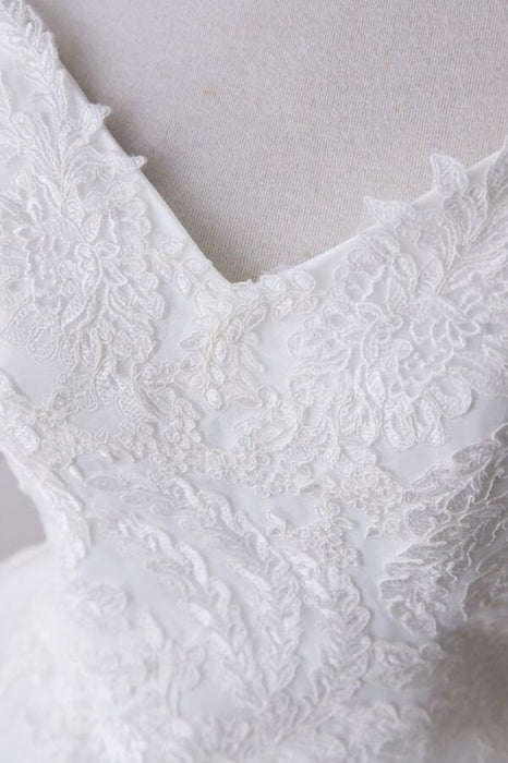 Amazing V-neck Lace Tulle Ball Gown Wedding Dress - Wedding Dresses