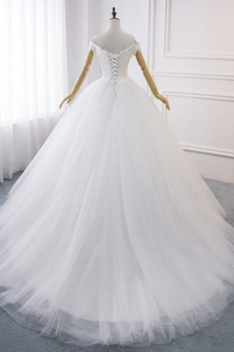 Amazing V-neck Lace Tulle Ball Gown Wedding Dress - Wedding Dresses