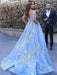 Applique Brush Train Blue Ball Gown Prom Dresses - Prom Dresses