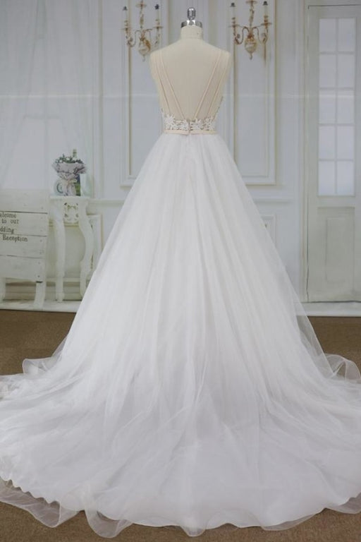 Applique Spaghetti Strap A-line Tulle Wedding Dress - Wedding Dresses