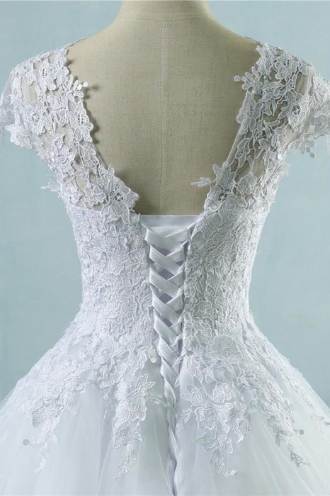 Appliques Cap Sleeve Tulle A-line Wedding Dress - Wedding Dresses