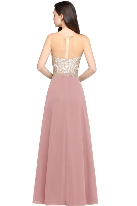 Appliques Cheap Long Prom Dresses Dusty Rose Evening Party Gown - Prom Dress