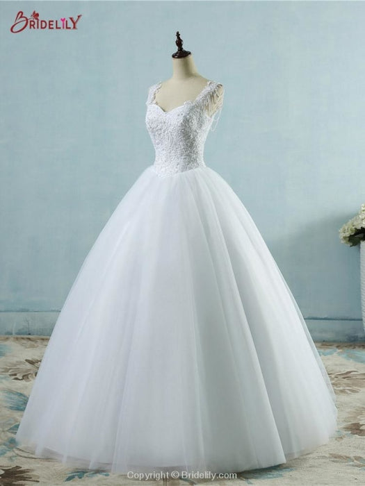 Appliques Lace-up Tulle Ball Gown Wedding Dresses - wedding dresses