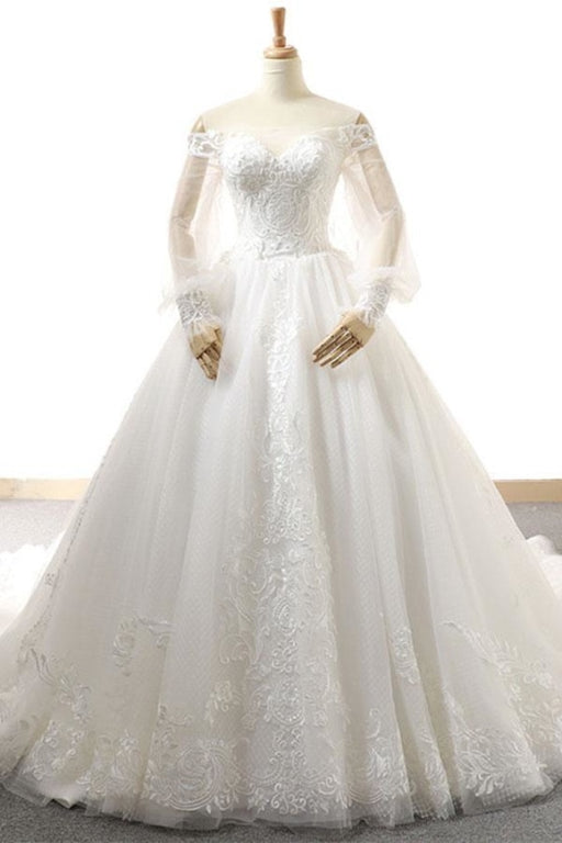 Appliques Long Sleeve Off Shoulder Wedding Dress - Wedding Dresses