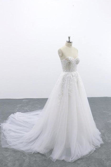 Appliques Strapless Tulle A-line Wedding Dress - Wedding Dresses