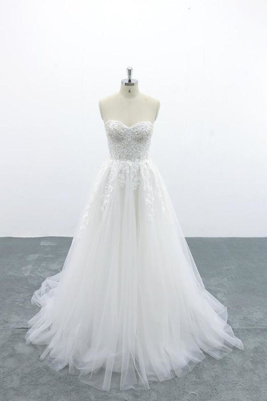 Appliques Strapless Tulle A-line Wedding Dress - Wedding Dresses