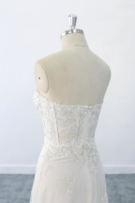 Appliques Strapless Tulle Sheath Wedding Dress - Wedding Dresses
