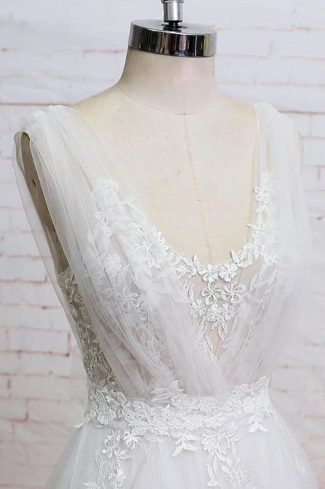 Appliques Tulle Ruffle A-line Wedding Dress - Wedding Dresses