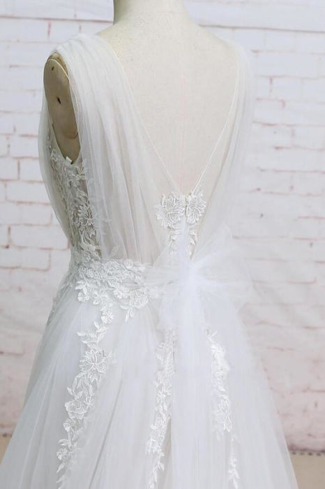 Appliques Tulle Ruffle A-line Wedding Dress - Wedding Dresses