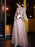 Apricot Evening Dress A-Line Jewel Neck Lace 3/4-Length Sleeves Applique Floor Length Formal Party Dresses