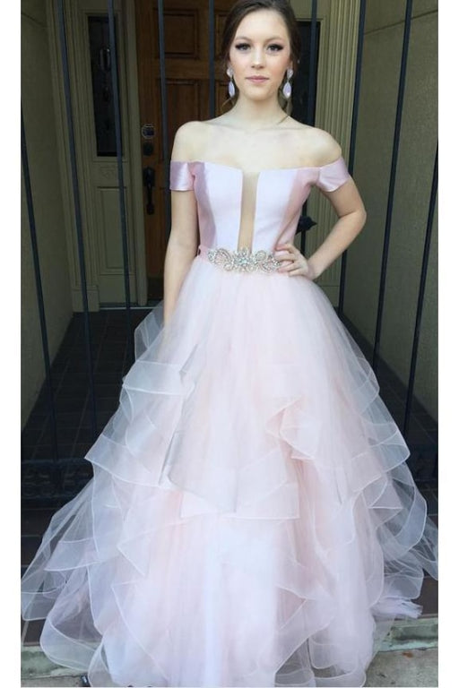 Asymmetrical Long Dress Princess Off the Shoulder Light Pink Prom Dresses - Prom Dresses
