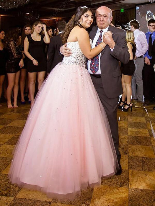 Attractive Elegant Amazing Pink Sweetheart Ball Gown Sleeveless Floor-length Tulle Formal Dress with Rhinestone - Prom Dresses