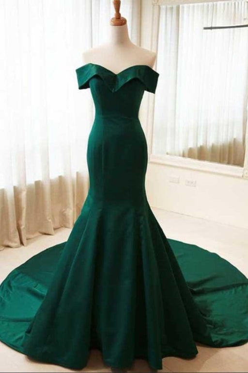 Attractive Fascinating Attractive Dark Green Off the Shoulder Mermaid Prom Dress Sexy Long Evening Dresses - Prom Dresses