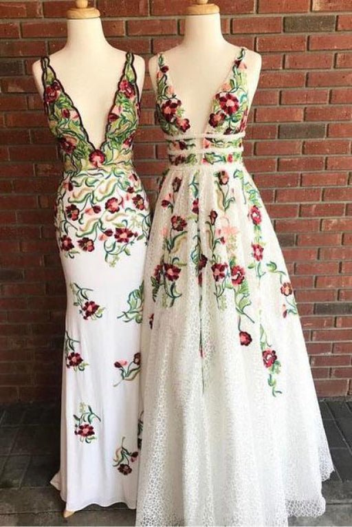 Attractive Marvelous Affordable Cheap V Neck Prom Dresses Sleeveless Floor Length Formal Dress with Appliques - Prom Dresses
