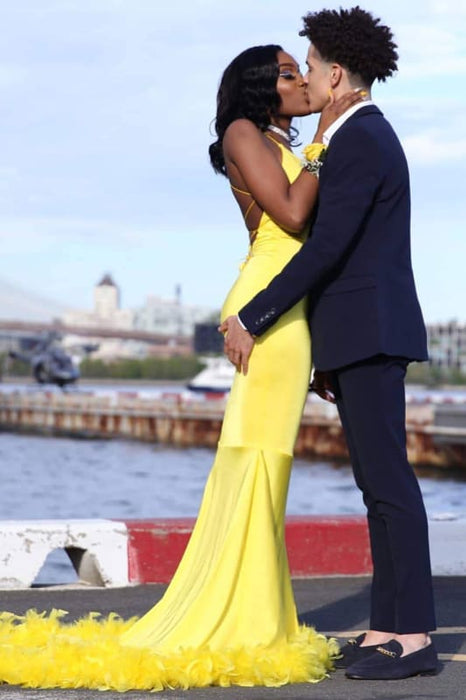 Attractive Yellow Mermaid Simple Long Prom Dresses Cheap - Bridelily Attractive Yellow Mermaid Simple Long Prom Dresses Cheap - Bridelily