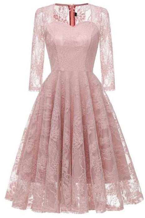 Autumn Elegant Office Lace Dress Women 3/4 Sleeve Dresses - Pink / S - lace dresses