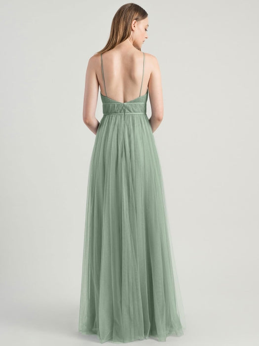 Avocado Green Evening Dress Sleeveless A-Line V-Neck Matte Satin Floor-Length Pleated Social Party Dresses