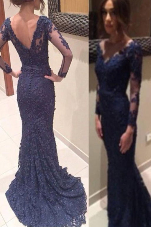 Awesome Amazing Latest New Arrival Dark Navy Lace Mermaid Long Prom Dress - Prom Dresses