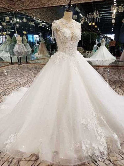 Awesome Appliques Tulle Ball Gown Wedding Dresses - white / Floor Length - wedding dresses
