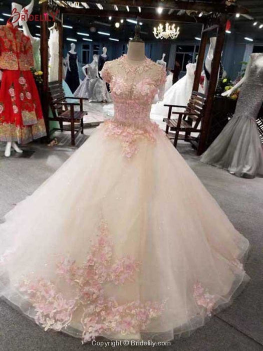 Awesome Appliques Tulle Ball Gown Wedding Dresses - pink / 100cm - wedding dresses