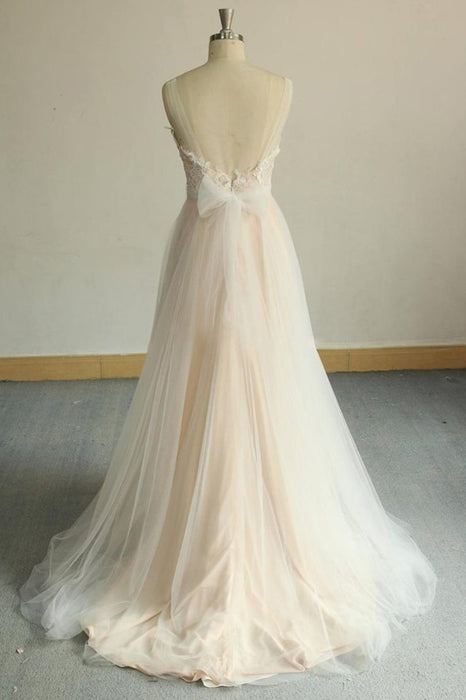 Awesome Illusion Lace Tulle A-line Wedding Dress - Wedding Dresses