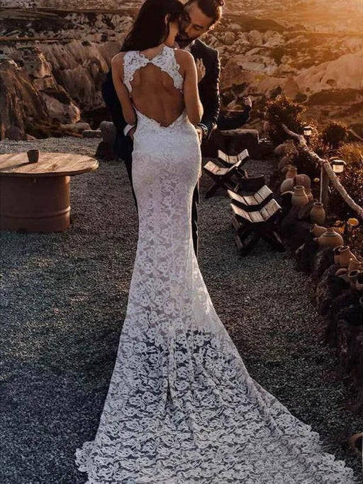 Romantic Lace Mermaid Bohemian Wedding Dresses - Bridelily Romantic Lace Mermaid Bohemian Wedding Dresses - Bridelily