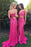 Awesome Latest Wonderful Fuchsia Two Piece Mermaid Spaghetti Straps Lace Split Prom Sexy Party Dress - Prom Dresses