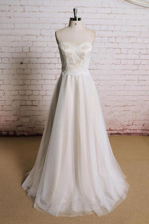 Awesome Strapless Lace Tulle A-line Wedding Dress - Wedding Dresses