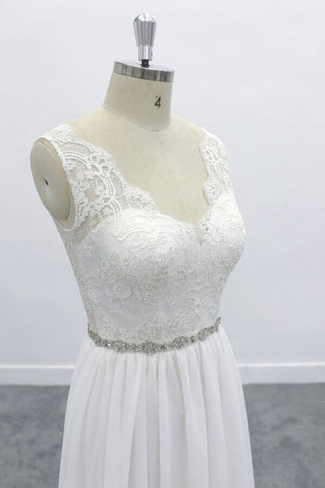 Awesome V-neck A-line Lace Chiffon Wedding Dress - Wedding Dresses