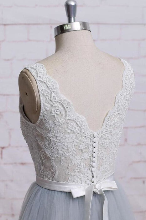 Awesome V-neck Lace Tulle A-line Wedding Dress - Wedding Dresses
