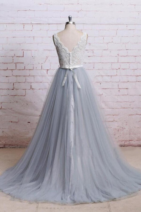 Awesome V-neck Lace Tulle A-line Wedding Dress - Wedding Dresses
