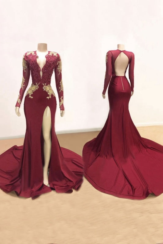 Red Evening Gowns Sleeves | Wine Red Prom Dresses Sleeves - Red Mermaid  Prom Dresses - Aliexpress