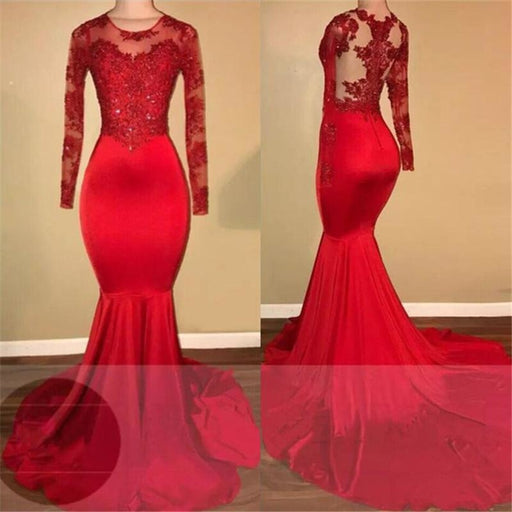 B| Bridelily 2020 Long Sleeve Mermaid Lace Tulle Prom Dresses - Prom Dresses