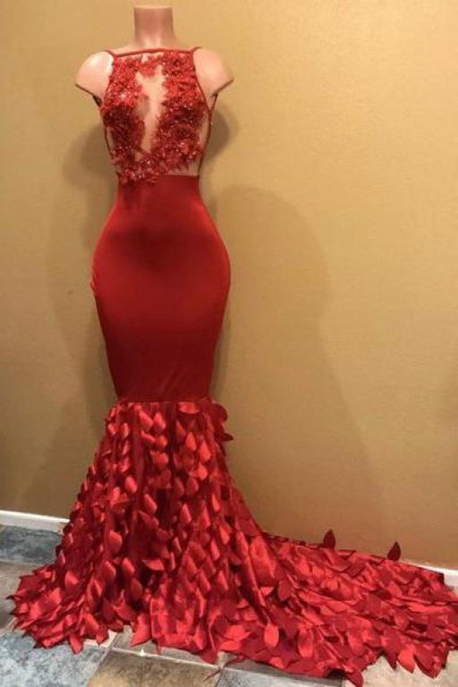 B| Bridelily Gorgeous Sleeveless Appliques Long Mermaid Prom Dresses - Prom Dresses