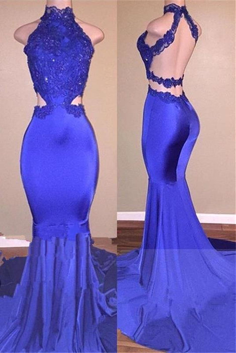 B| Bridelily Lace Appliques High Neck Mermaid 2020 Prom Dress - Prom Dresses