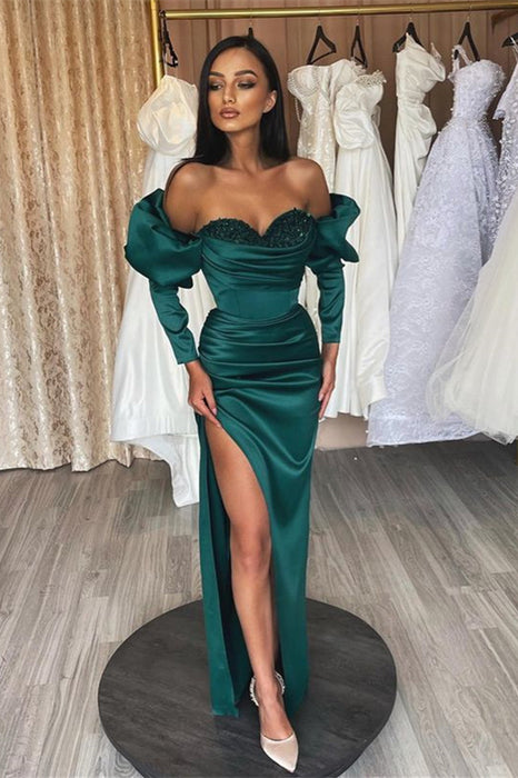 Emerald Evening Dress Prom Dress Long Sleeves Bubble Sleeves Sweetheart with Sequins