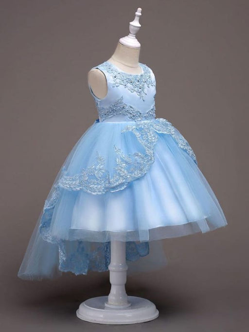Flower Girl Dresses Baby Blue Lace Tulle Princess Tutu Embroidered Kids Ball Gown Dress