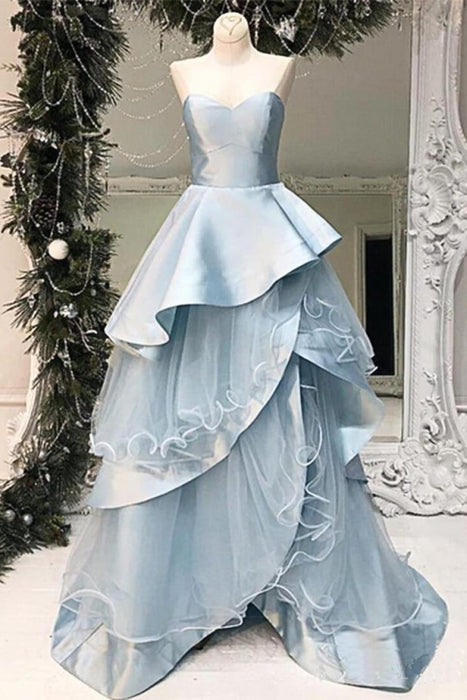 Baby Blue Layered Long A Line Evening Sweetheart Senior Prom Dress - Prom Dresses